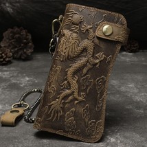 Retro Men Dragon Hand Wallet 2022 New Cow Leather  Long Embossed Wallets Hasp Ca - £39.27 GBP