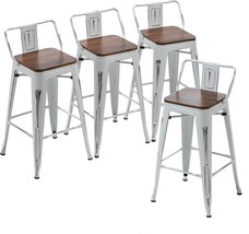 Alunaune 24&quot; Metal Bar Stools Set Of 4 Counter Height, Distressed White. - £135.99 GBP