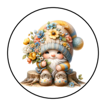 30 GNOME WITH FLOWERS ENVELOPE SEALS STICKERS LABELS TAGS 1.5&quot; ROUND SUMMER - $7.99