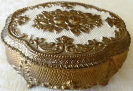 Japanese Vintage Gold Metal Embossed/Enameled Footed Jewelry/Trinket Box... - £20.21 GBP