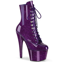 Pleaser ADORE-1020GP Sexy 7&quot; Heel Purple Glitter Lace Up Women&#39;s Ankle Boots - £74.00 GBP