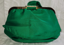 Vintage Green Satin &amp; Rhinestones  Evening Handbag w/Matching Coin, Wris... - £29.88 GBP