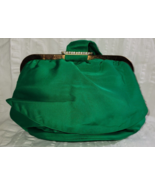 Vintage Green Satin &amp; Rhinestones  Evening Handbag w/Matching Coin, Wris... - £29.33 GBP