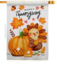 Happy Cute Turkey House Flag Thanksgiving 28 X40 Double-Sided Banner - £29.54 GBP