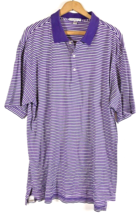 Peter Millar Polo Shirt XL Purple &amp; White Stripe Golf Knit 100% Cotton Mens - £37.22 GBP