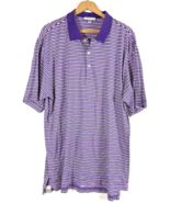 Peter Millar Polo Shirt XL Purple &amp; White Stripe Golf Knit 100% Cotton Mens - £36.43 GBP
