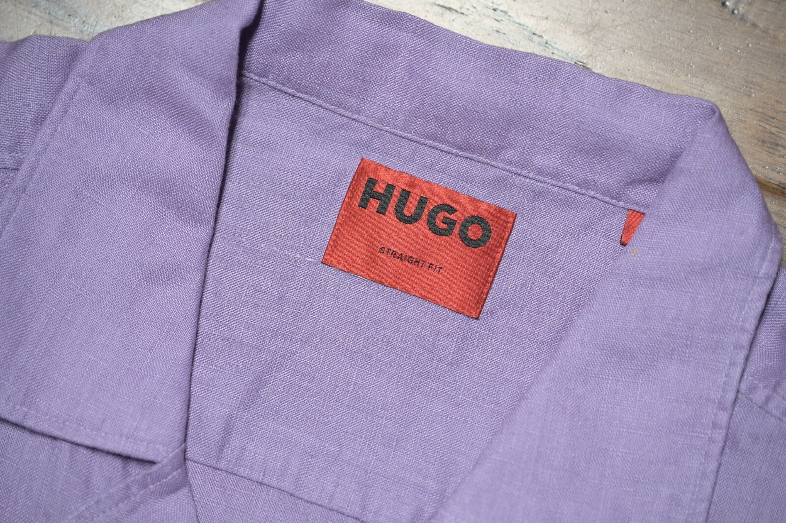 HUGO BOSS Homme Ellino Manche Courte Droit Fit Violet Lin Décontracté Chemise M Item image 7