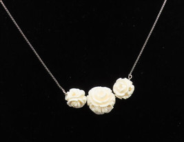 925 Sterling Silver - Vintage Carved Coral Rose Flower Chain Necklace - ... - £54.17 GBP