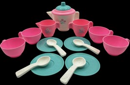 Vtg Fisher Price Tea Set Pink Blue Teapot Cups Saucers Spoons 1982 Fun w... - €21,00 EUR