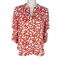 Willow Drive Printed Split-Neck Top Red Shatter Leaf Print M NWOT - £22.12 GBP