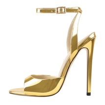 Onlymaker Women&#39;s Gold Peep Toe 12CM Thin High Heels Pumps Sandals Ladies Buckle - £85.67 GBP