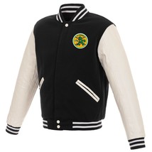 MLB Oakland Athletics  Reversible Fleece Jacket PVC Sleeves Vintage Logos - £94.38 GBP