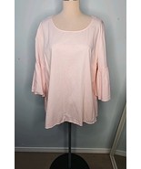 Como Black Woman 2XL Plus Blouse Tunic Top Pink Ruffle Bell Sleeves Ligh... - $24.59 CAD