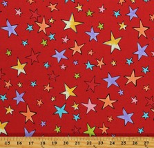 Cotton Stars Colorful Multi-Color Stars on Red Fabric Print by the Yard D305.52 - £11.15 GBP