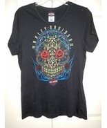 Harley Davidson  LAS VEGAS Skull &amp; Rhinestone Short Sleeve T Shirt Women... - £31.20 GBP
