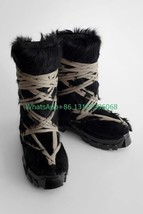 Lady fur punk style lace-up calf boots feather sexy black T SHOW dress boots sty - £241.51 GBP