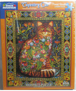 White Mountain 1000 Piece Puzzle TAPESTRY CAT larger pieces Cat Flowers ... - $48.73