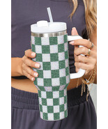 Blackish Green Full Rhinestone Checkerboard Handled Tumbler 40oz - $34.46