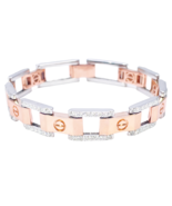 18ct Rose &amp; White Gold Natural Diamond Screw Link Mens Bracelet 3.43ct 8... - €9.151,22 EUR