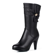 New Rhinestone Bow Genuine Leather Boots Fashion Warm Winter Boots Women Snow Bo - £73.91 GBP