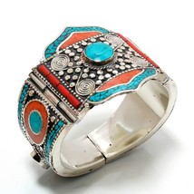 Tibetan Turquoise Red Coral Handmade Ethnic Baho Jewelry Cuff Nepali 7-9&quot; SA 494 - £25.97 GBP