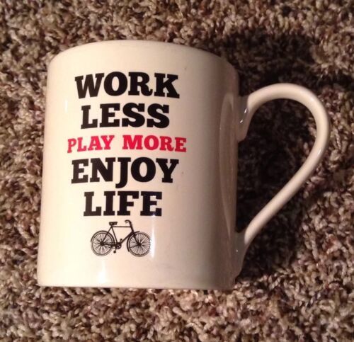 &quot;Work Less Play More Enjoy Life&quot; Mug Cup Coffee Fitness Exercise Motivation - $6.55