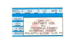Sep 1 1986 Cincinnati Reds vs Pittsburgh Pirates Ticket Barry Bonds Rookie Gm 82 - £38.78 GBP
