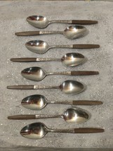 Vtg Art Deco INTERPUR INR2 Stainless Steel  Japan Flatware Wood Handles t spoons - £71.95 GBP