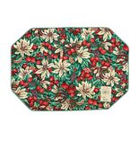 Vintage Christmas Placemat Set of 6 Red Green Floral Cotton 17x12 Made i... - $31.50