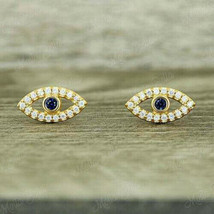 0.65Ct Round Cut Diamond Blue Sapphire Evil Eye Earrings 14K Yellow Gold Finish - £64.17 GBP