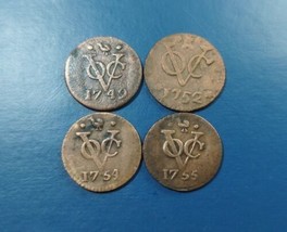 4 Pcs Dutch Colonial Voc Duit 1749 , 1752 , 1754 &amp; 1745 New York Penny C... - £21.83 GBP