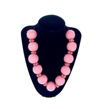 Pink felt ball statement necklace, wool ball necklace, felt beads, one of a kind - £38.95 GBP