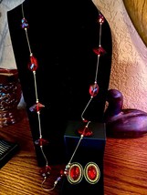 Red Plastic/Gold Tone Necklace and Vintage Pierced Earrings- My Mothers Estate - $20.00