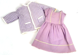 Vintage Doll Clothes Dress &amp; Jacket Check Gingham Lavender Purple Lot 2 - $20.00