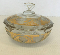 Vintage clear glass bowl with lid gold color grape design scalloped edge... - $664.96 MXN