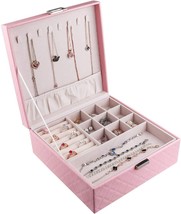 Jewelry Box with 2 Layers PU Leather Lockable Jewelry Storage Organizer  (Pink) - £19.73 GBP