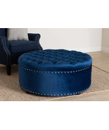Neah Royal Blue Velvet Fabric Upholstered Tufted Cocktail Ottoman - $9,514.62 MXN