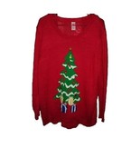 Womens Plus Red Christmas Sweater Ugly Long Tree Pullover 2X Metal Star ... - $39.22 CAD