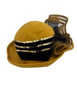 Vintage Yellow Felt Hat W/ Sequins &amp; Mesh Bow By Deborah New York - $52.83 CAD