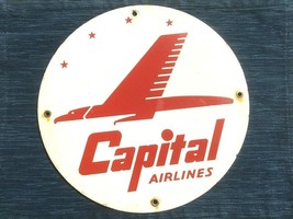 Vtg Capital Airlines Airplane 12&quot; Porcelain Metal Cart Advertising Sign Rare 32G - £224.81 GBP