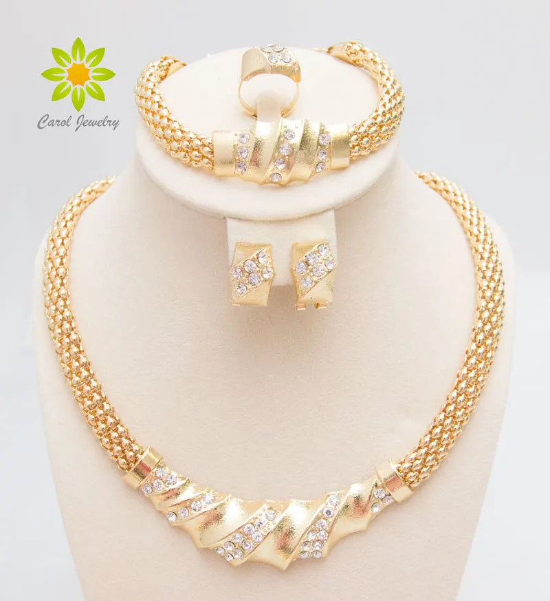 Free Shipping African GolCharming Fashion Romantic Bridal Fashion Necklace Cryst - £18.11 GBP