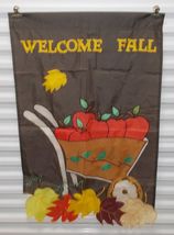 28" X 45" GARDEN FLAG Welcome Fall brown yellow Harvest Apples leaves - $14.80