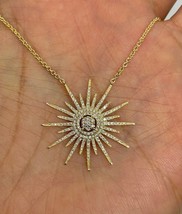 2Ct Round Cut CZ Diamond Starburst Pendant Yellow Gold Finish 18&quot; Free Chain - £116.90 GBP