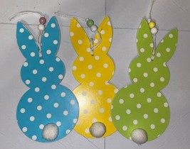 8” Easter Bunny Polka Dot Wall Decor Signs Lot Of 3 Easter Bunny Shaped ... - $18.46