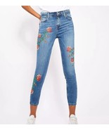 TOPSHOP Moto Jamie Floral Embroidered Jeans High Waisted Skinny Ankle Pa... - $32.82 CAD