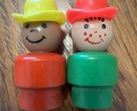 HTF Vintage Fisher Price little people wood green freckle  cowboy red ye... - $14.80