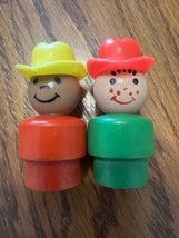 HTF Vintage Fisher Price little people wood green freckle  cowboy red ye... - $14.80
