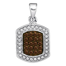Sterling Silver Round Brown Color Enhanced Diamond Dog Tag Fashion Pendant - £48.36 GBP
