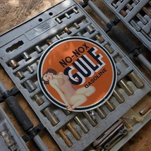 Vintage Gulf ''No-Nox'' Gasoline Motor Engine Fuel Porcelain Gas & Oil Pump Sign - $125.00