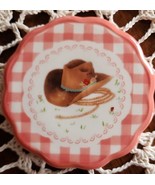 Set of Four (4) Pioneer Woman ~ Gingham w/COWGIRL HAT ~ Stoneware ~ Coas... - $22.44